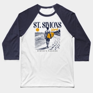 Vintage Surfing St. Simons Island, Georgia // Retro Surfer Sketch // Surfer's Paradise Baseball T-Shirt